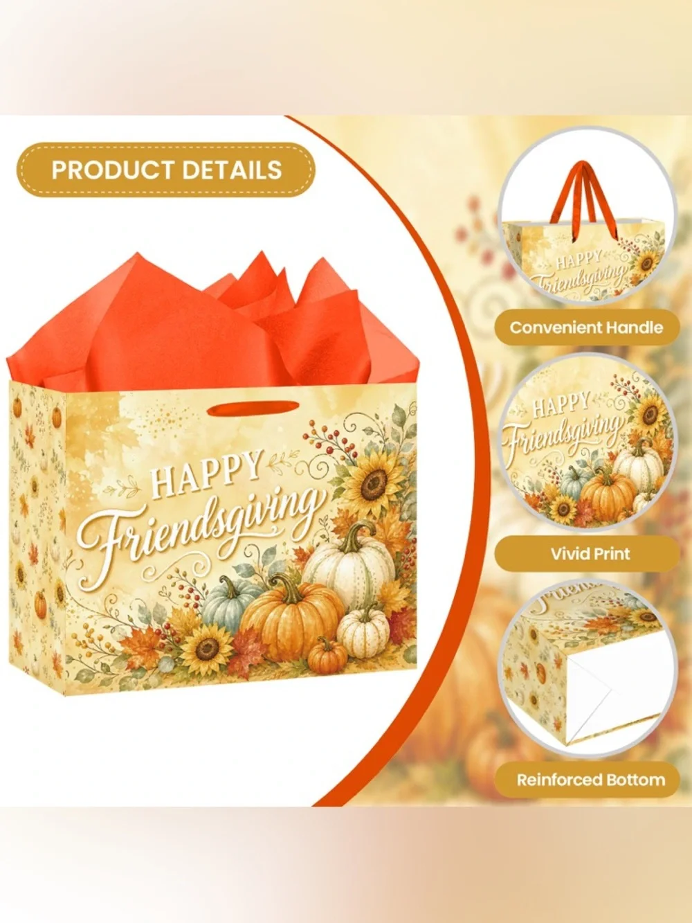 Happy Friendsgiving Gift Bag with Orange Tissue - Seasonal Home Party Supplies